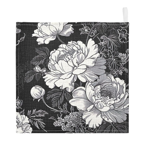 SDMKA 3 Pack 11.8 Inch White Flowers Black Baby Washcloths - Muslin Cotton Face Towels for Baby Newborn Girls and Boys