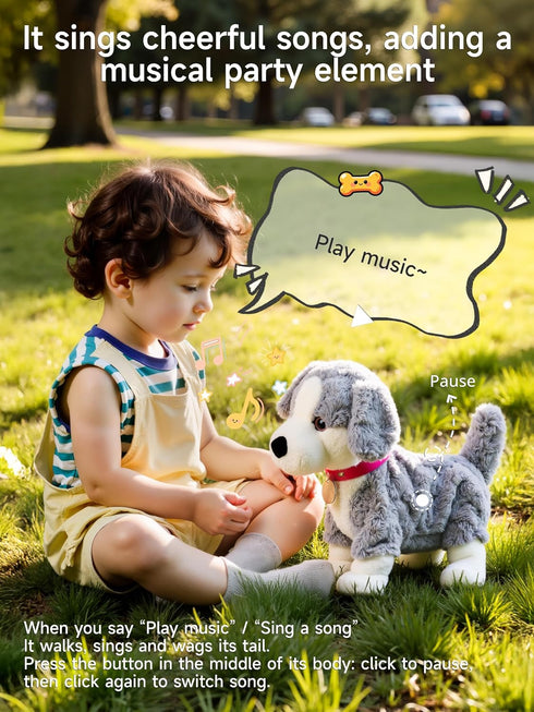 eJog Pup Electronic Interactive Plush Dog, Realistic Robot Puppy Toy, Singing, Walking, Talking, Barking, Tail-Wagging