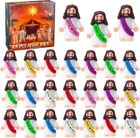 24 Pcs Jesus Toys Mini Rubber Little Jesus Figurine to Hide and