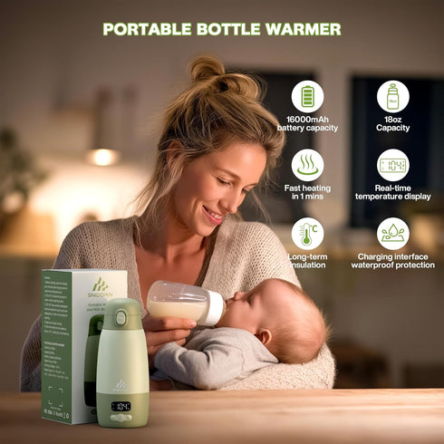 Snidomn 17.8oz 2-Min Portable Bottle Warmer for Travel, Baby Bottle Warmer for Breastmilk & Formula, Fast Heating
