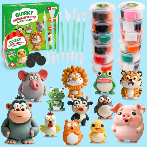 Kasfalci Air Dry Clay Kit for Kids, 12 Animals Modeling Magic Clay,