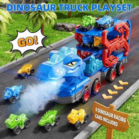 10 1 3-5 4-8, 9 3 4 5 6 7 8 in Dinosaur Truck Toys for Kids Toddlers Boys Dino Carrier Truck with Foldable Track