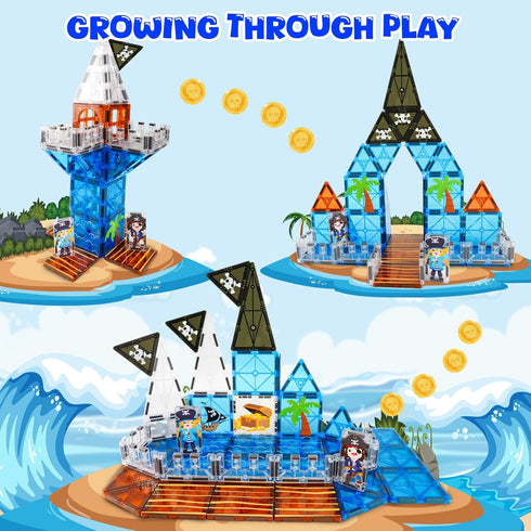 Kids,32 Set 3D 3 4 5+ Bmag Magnetic Tiles for PCS Pirate with Magnet Building Blocks, STEM Educational Toys