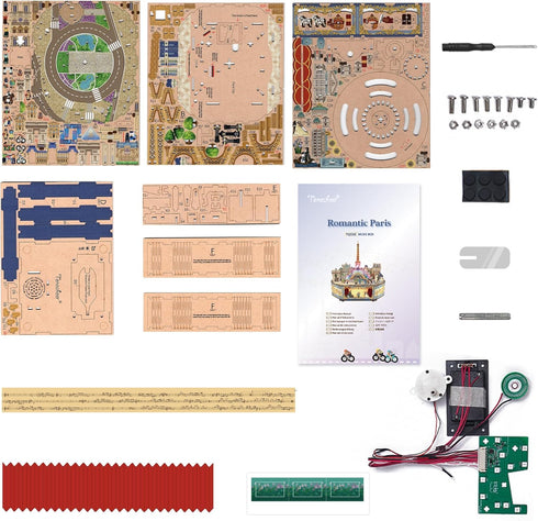 Tonecheer Wooden Music Box Puzzle for Adults, DIY Rotating Music Box Kit, Romantic Paris