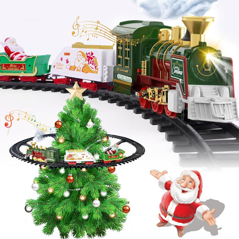 TERRAMUS Christmas Train Set - Hanging Train Toys with Smoke Light &