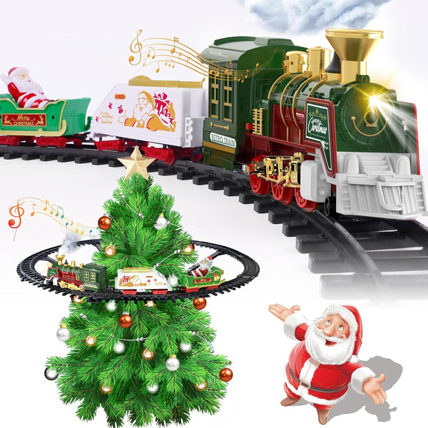TERRAMUS Christmas Train Set - Hanging Train Toys with Smoke Light &