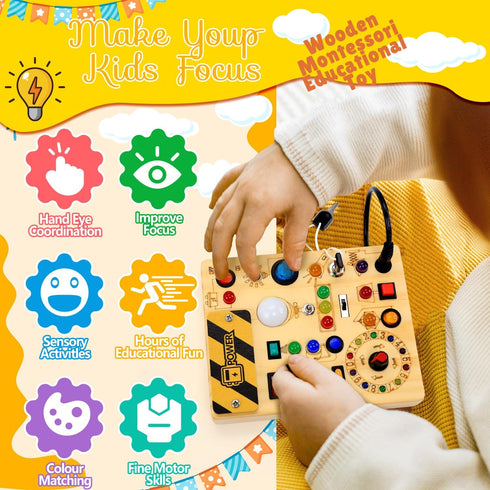 37-in-1 24 1 2 3 (6.7" 5.3") RichBoy Busy Board Montessori Sensory Toy, Switch Board with LED Lights, Birthday Gift