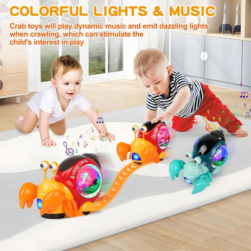 Electronic Luminous Crab Toy, Cute Crab Toys for Toddler Crawling Toy with Music and Light Interactive Sensory Toys