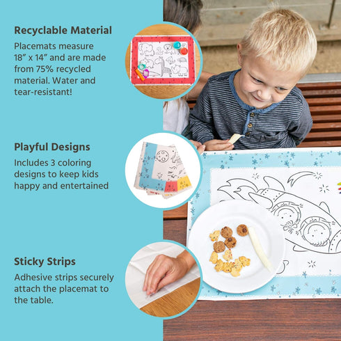 24 Pack J.L. Childress ColorMe Disposable Placemats - Stick on Disposable Placemats for Baby, Toddlers, & Kids, Travel