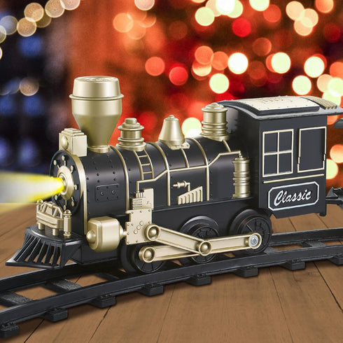 Set, 4-8 6 Electric Train Ages Christmas Train with Locomotive, Passenger Car, Curves, LED Light & Sound Indoor Toy