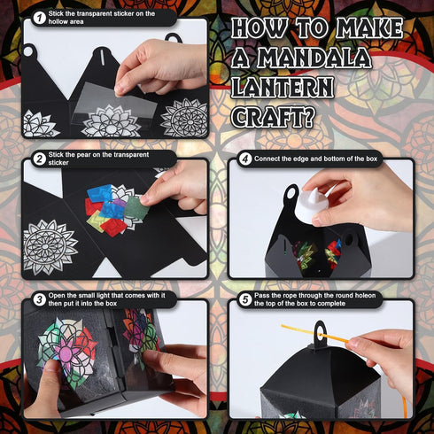 Simgoing 24 Sets Mandala Crafts with LED Candle Light Mandala Flower Tissue Paper Crafts Kits DIY Your Own Suncatchers