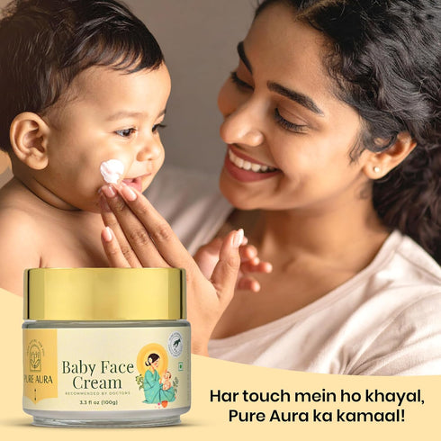 PURE AURA 100gm Pack 3 Baby Face Cream with Shea Butter & Almond Oil, Ayurvedic & Organic, Chemical-Free, Moisturizing