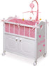 Toy Doll Bed with Storage Cabinet by Badger Basket, Chevron Bedding for 22 inch Dolls