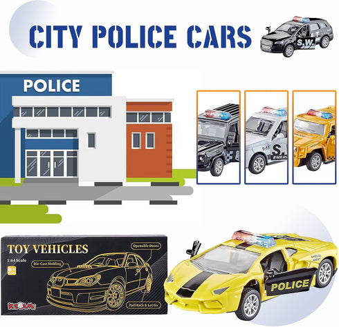 Die Cast Metal Little Toy Cars Set of 5, Openable Doors Pull Back Car Gift Pack for Kids