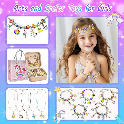 Charm Bracelet Making Kit for Girls 8-12, DIY Bead Jewelry Kit with Box, Unicorn Mermaid Arts and Crafts