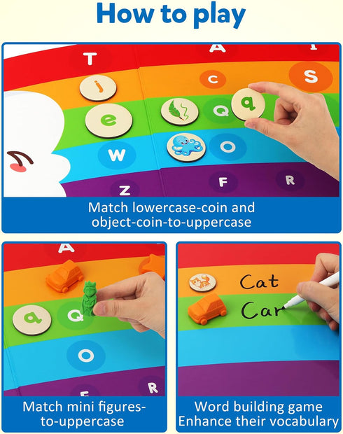 3 4 5 Coogam Rainbow Alphabet Learning Toy, Magnetic Letters and Mini Figures Sorting Matching Game, Fine Motor
