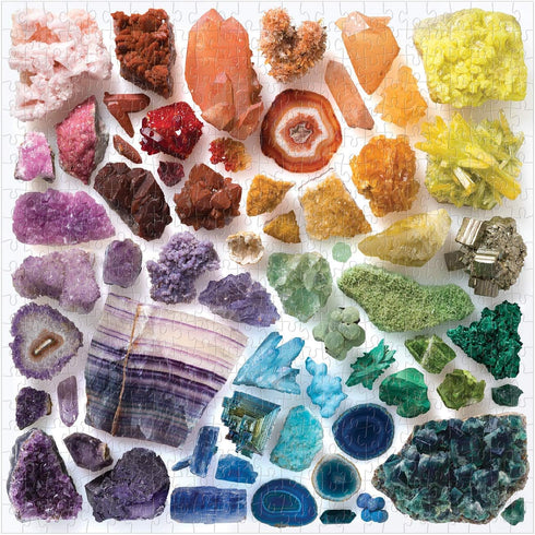 Galison Rainbow Crystals Jigsaw Puzzle - 500 Pieces, 20”x20” - Features an Array of Crystals and Gems