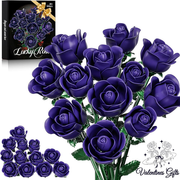 XGSHJ Purple Rose Bouquet Building Set for Girls & Boys - 12 Pack