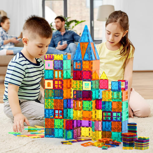Magnetic Tiles, 63PCS Building Set for Kids, Magnet Blocks, STEM Sensory Educational Toys Gift