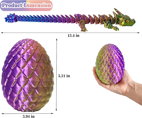 AFUDO 3D Printed Dragon Eggs with Dragon Inside, Large Articulated Dragons Toys with Eyes, Easter Basket Essentials