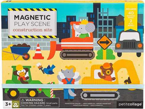 3+ 2 40 Petit Collage Magnetic Play Scene, Construction Site Magnetic Game Board with Mix and Match Magnetic Animal
