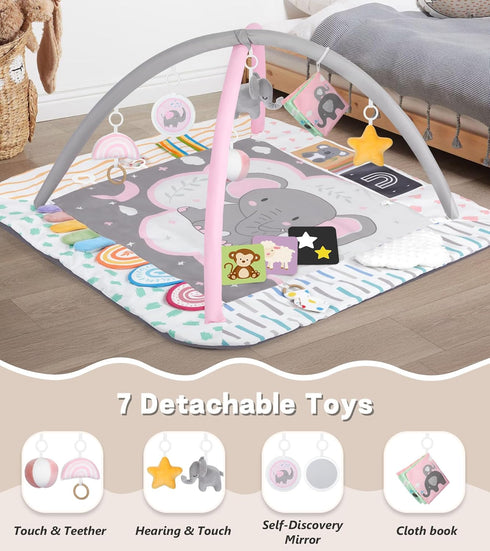 Lanabuna 6 Tummy 6 Set, Baby Play Mat Activity Gym, Developmental Zones Time Mat, Detachable Sensory Toys