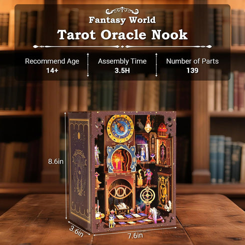 VORATHIS 3D Book Nook Kit - DIY Miniature Dollhouse with LED Lights for Adults & Teens, Fantasy Tarot-Themed Wooden