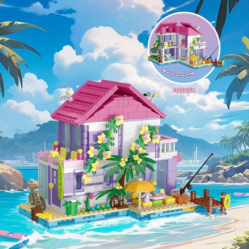3 1 Set 961 8+ NEWABWN in Pink Girls Beach House Building with Light, PCS Seaside Villa Friends Building Toys