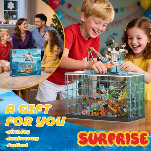 NERCISU Set, Set 8-12+ Adults(830PCS) Fish Tank Building Blocks Aquarium Building with LED Lights, Including Ocean