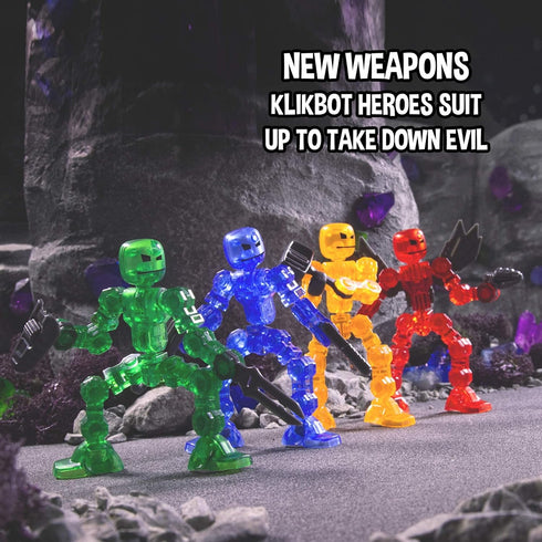 Set 4 6 1 Zing Klikbot, Complete of Poseable Action Figures with Weapons, Translucent, Create Stop Motion Animation