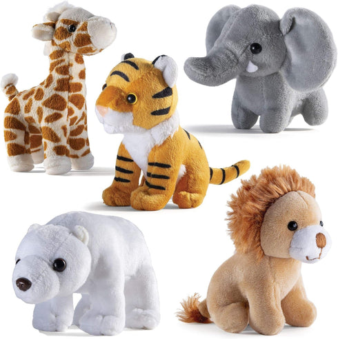 PREXTEX Safari Friends Stuffed Animal Gift Set - 5 Small Plush (Giraffe,