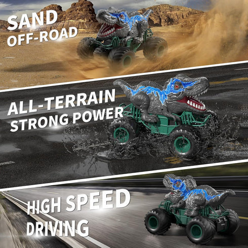 Bennol 2.4GHz Dinosaur Remote Control Car Toys for Kids Boys 4-12, RC Car with Light, Sound, Spray for Indoor Outdoor