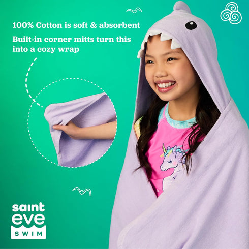 Set 2 Pack Saint Eve Kids Hooded Bath Towel - Super Soft and Absorbent Fun Shark Towels - Beach, Bath & Pool Covers