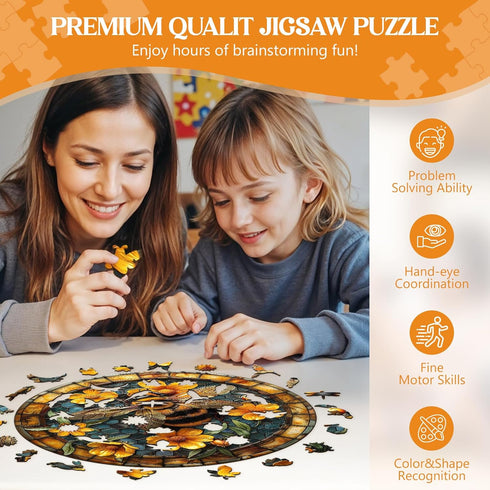 Decor(L-13.4 13.4in 300pcs) Wooden Puzzles for Adults, Leisurely Bee Wood Puzzles Adult, Unique Animal Shaped Wooden