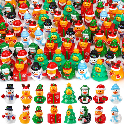 QAUYETM 200Pcs Christmas Mini Ducks 8 Style Miniature Resin Ducks Bulk Xmas Tree