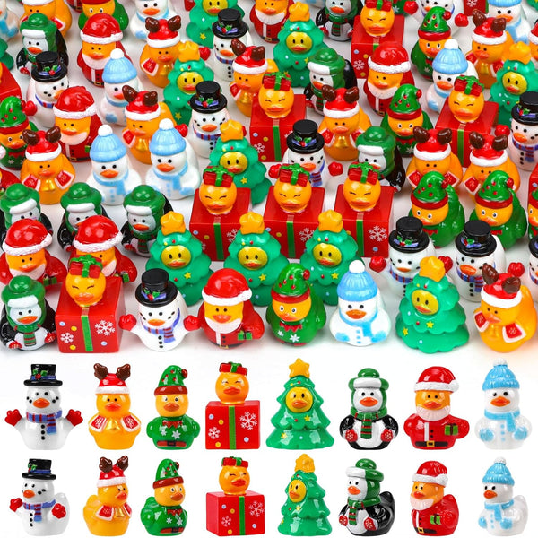 QAUYETM 200Pcs Christmas Mini Ducks 8 Style Miniature Resin Ducks Bulk Xmas Tree