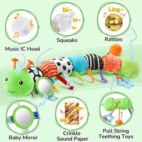 AWOTOY 6-12 0-3-6 Tummy Baby Toys Months Music Caterpillar,Stuffed Animals Infant Toys Months,Teething Sensory Toys