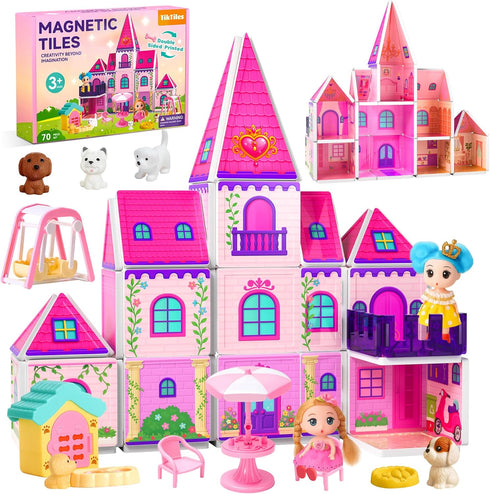 Magnetic Tiles Doll House Building Toys Set with Double Sided Printed Design,