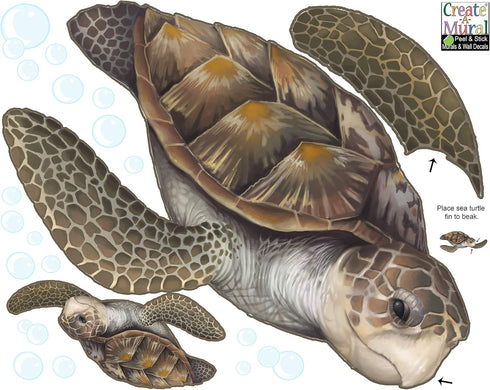 Sea Turtle Wall Decal, Ocean Undersea Animal Tortoise Wall Sticker for Kids Room Decor