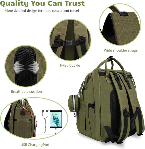 Backpack Diaper Bag for New Parents, Large Capacity Baby Travel Bag with Bottle Holders, Multiple Compartments (Green)