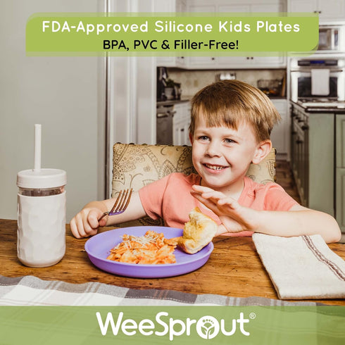 WeeSprout Baby & Toddler Non-Suction Plates with Lids, 100% Food Grade Silicone Plates, Premium Hard Plastic Lids, Unbreakable Design, Microwave & Dishwasher Safe, 3 Pack by WeeSprout
