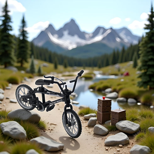 Jizlan 1/18 Black Diecast Bike Action Figure Toy,Mini Finger Mountain Bike Bicycle Art Crafts Desktop Decor Finger