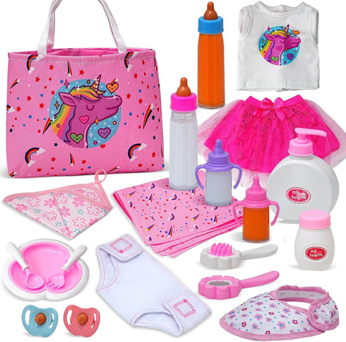 20 Pack Baby Doll Accessories, Baby Disappearing Doll Feeding and Caring Set