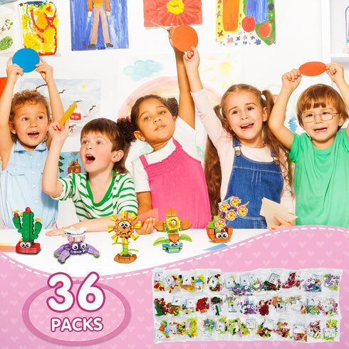 36 Packs Set, Set, IMCUAMK Valentines Party Favors Building Blocks, Ideal for Kids Classroom Exchange, Flower Bouquets