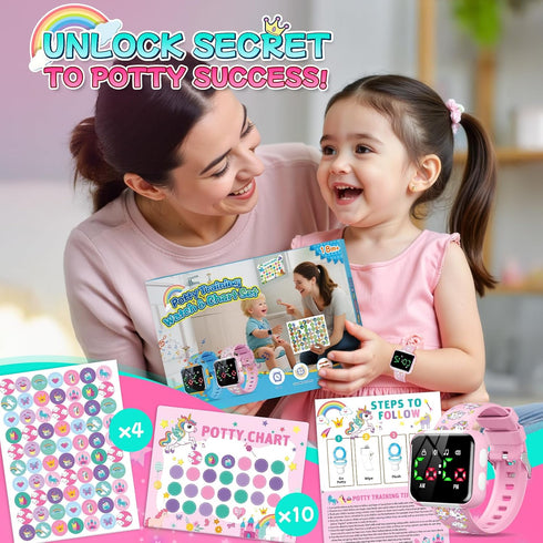 Etuwoe Potty Training Watch & Chart for Toddler Girls: Adjustable Volume Potty Watches for Kids Unicorn Potty Training