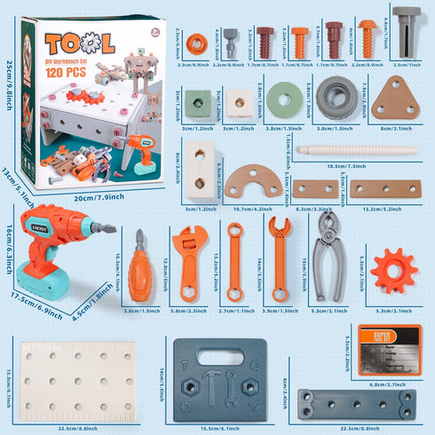 Set Drill,120Pcs Set ToolBench,Montessori 2+Year 2-4,Pretend 3-5 VEAIS Kids Tool with Toddler Tool with Toy
