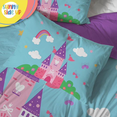Set 4 Set Sunny Side Up Magic Castle Toddler Comforter - Piece Preschool Bedding Includes Comforter, Sheets & Pillow