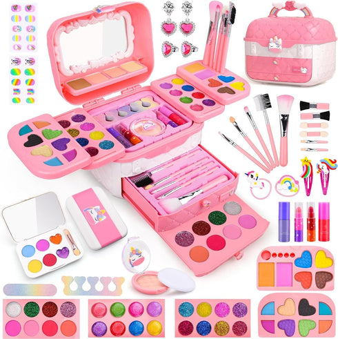 Auney 80 PCS Kids Makeup Kit for Girls 5-8 Years Old, Unicorn Toy for Birthday and Role Play Party