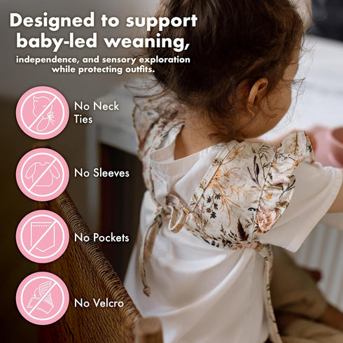 6m-3T BapronBaby Flutter Delilah Floral Bapron - No Neck Tie Safer Bib for Baby & Toddler - Soft Waterproof Stain