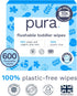 Pura Flushable Toddler Wipes 10 x 60 Wipes, 100% Plastic Free, Hypoallergenic & Fragrance Free